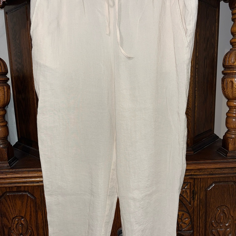 H&M Cream Ankle-Length Cropped drawstring Pants